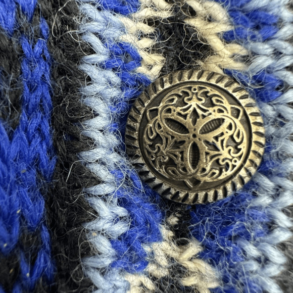 Vintage LL Bean Womens M Cardigan Sweater Wool Blue White Nordic Scandinavian - Picture 4 of 10